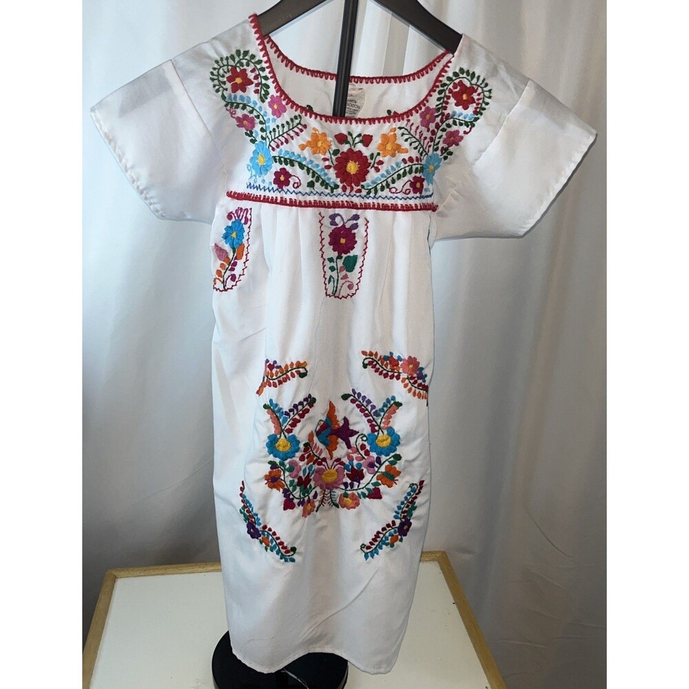 Traditional Mexican Folk Girl Dress Size 6 Huipil Puebla Oaxaca Embroidered
